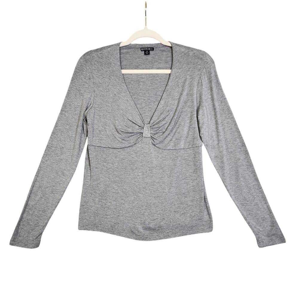 Lafayette 148 Women Babydoll Top Size Medium Gray Long Sleeve Super Soft Stretch